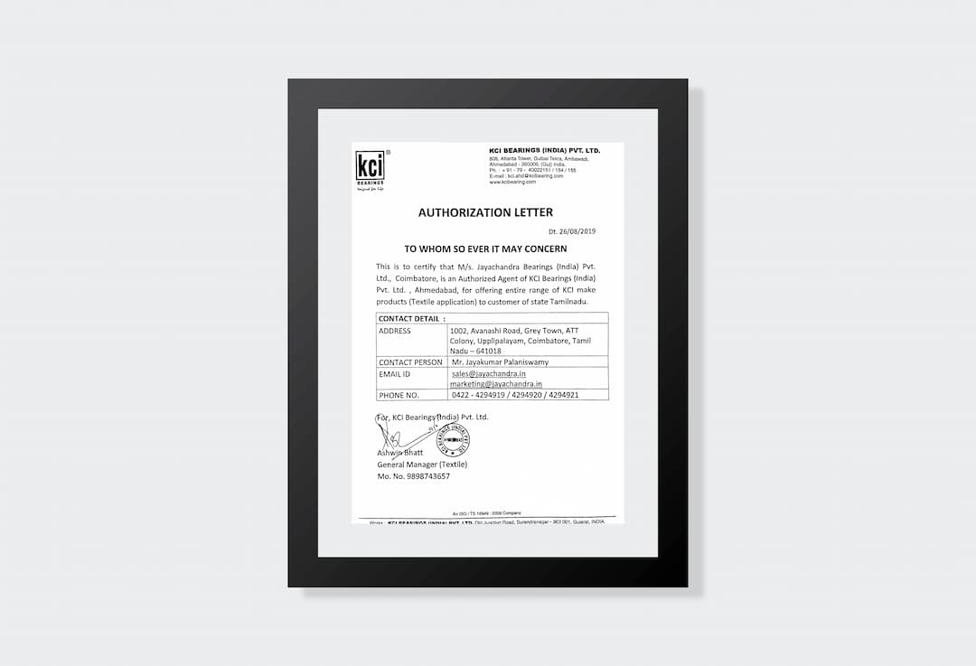 Jayachandra Bearings Certificate 11