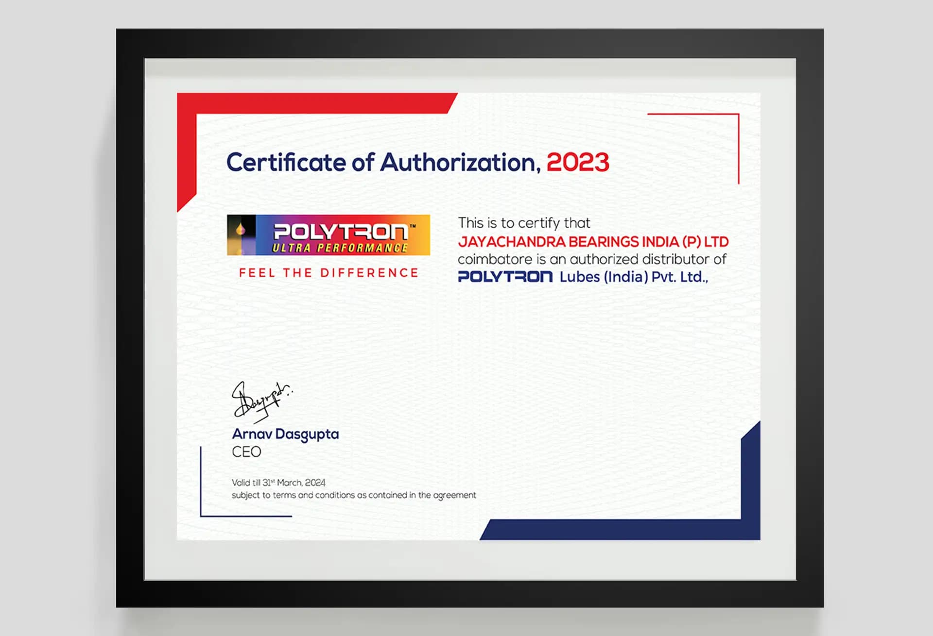Lubricants Authorization Certificate