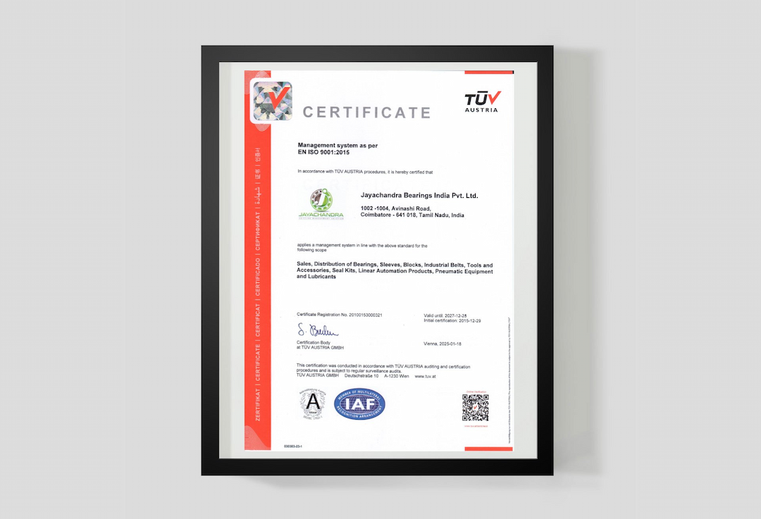Jayachandra Bearings Quality Certificate