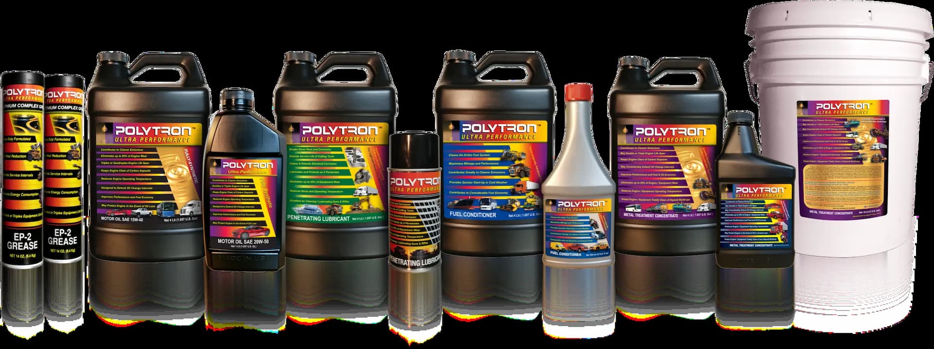 A collection of Polytron lubricant products
